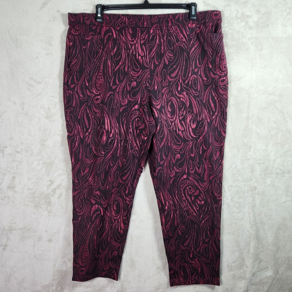 Susan‎ Graver Ava Pants Womens 1X Burgundy Swirl Knit Slim Ankle Pull On A605784